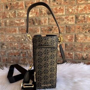 Michael Kors Brown Monogram bottle holder Crossbody Bag